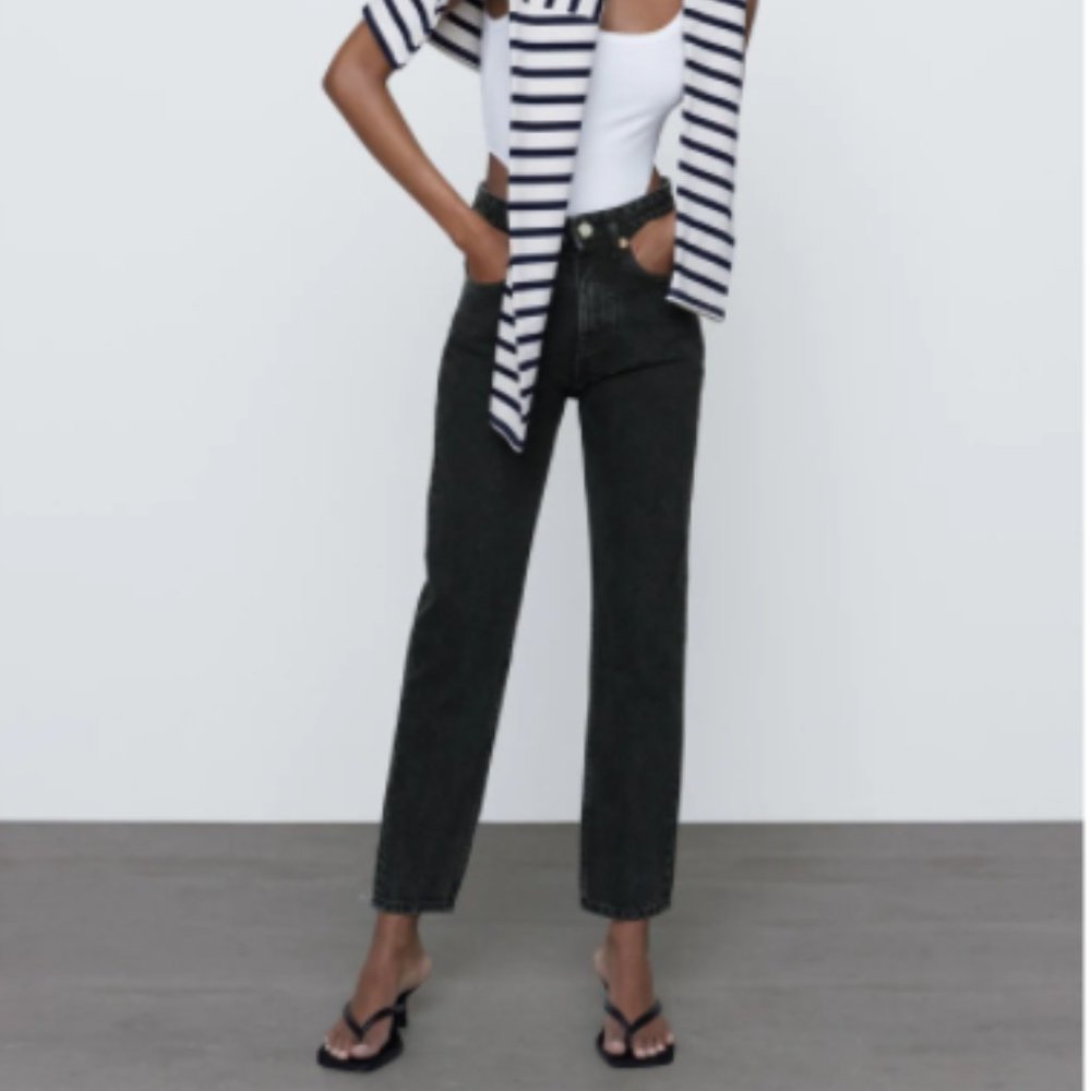 Zara Mom Fit Jeans High Waist Black Denim